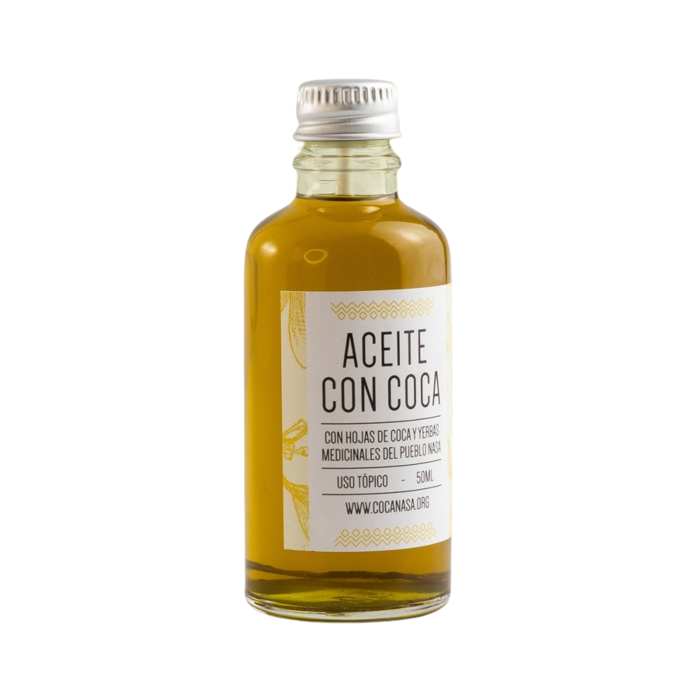 Aceite con coca y yerbas medicinales